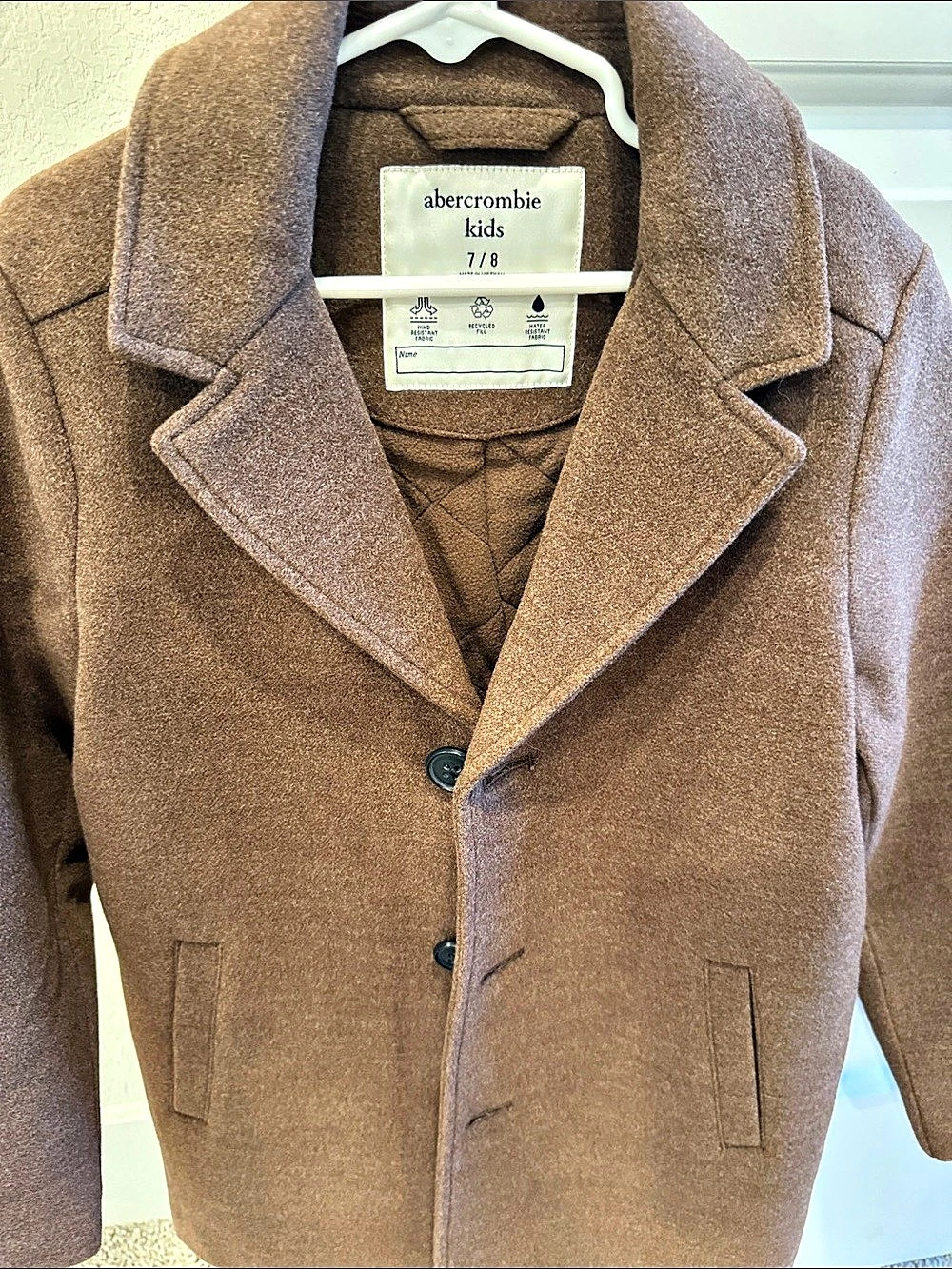 Abercrombie Kids boys 7/8 Brown Pea Coat Like New - Picture 2 of 5